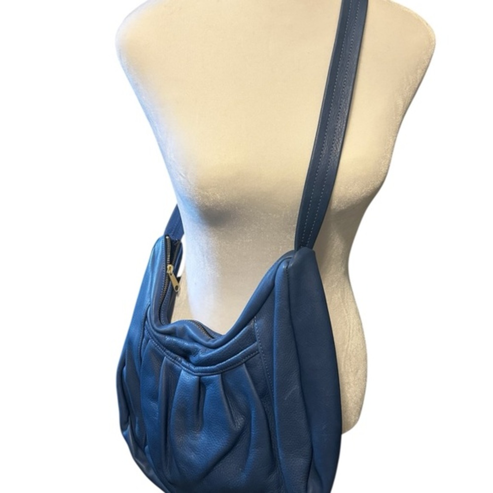 Beautifully Hand Crafted Cool Blue Hobo Shoulder Bag with metal zipper- used 1x